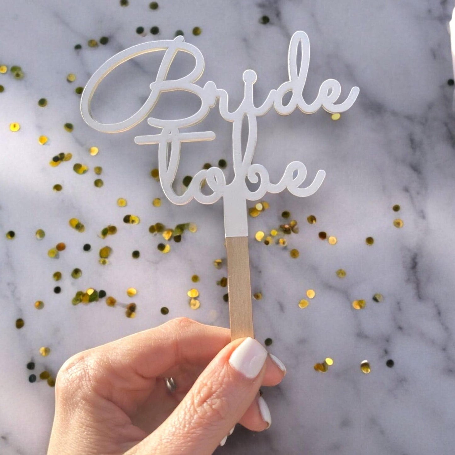 Bride to Be, Wooden White Cake Topper for Bridal Shower/Hen Night in Scripted Font Design