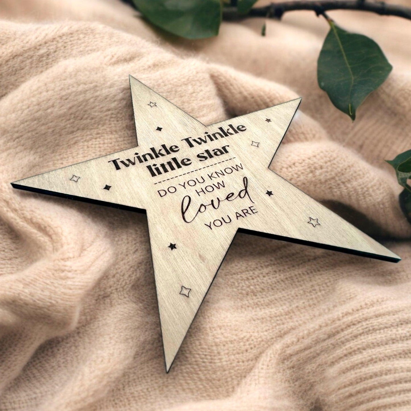 Baby Arrival Wooden Star Sign includes Engraved Nursery Rhyme for Baby Photography or Baby Shower
