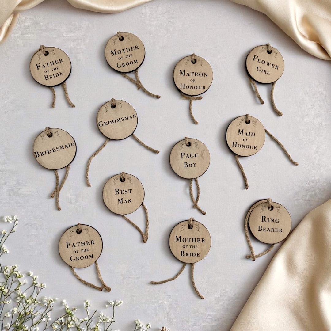 Wooden Wedding Gift Tags - Bridal Party Favour Tags with Twine
