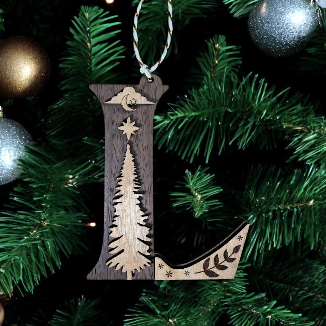 Wooden Letter Christmas Ornament, Custom Initial Christmas Tree Decoration