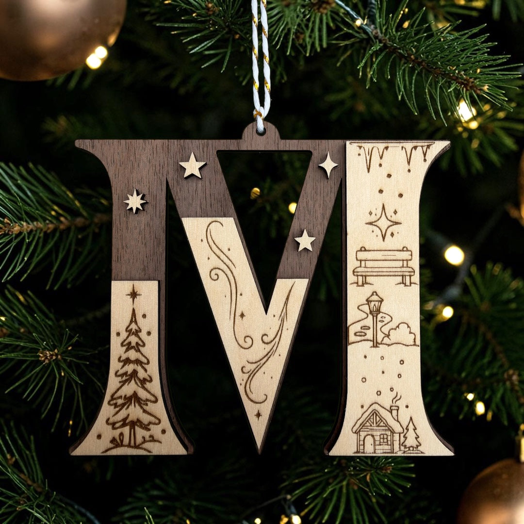 Wooden Letter Christmas Ornament, Custom Initial Christmas Tree Decoration