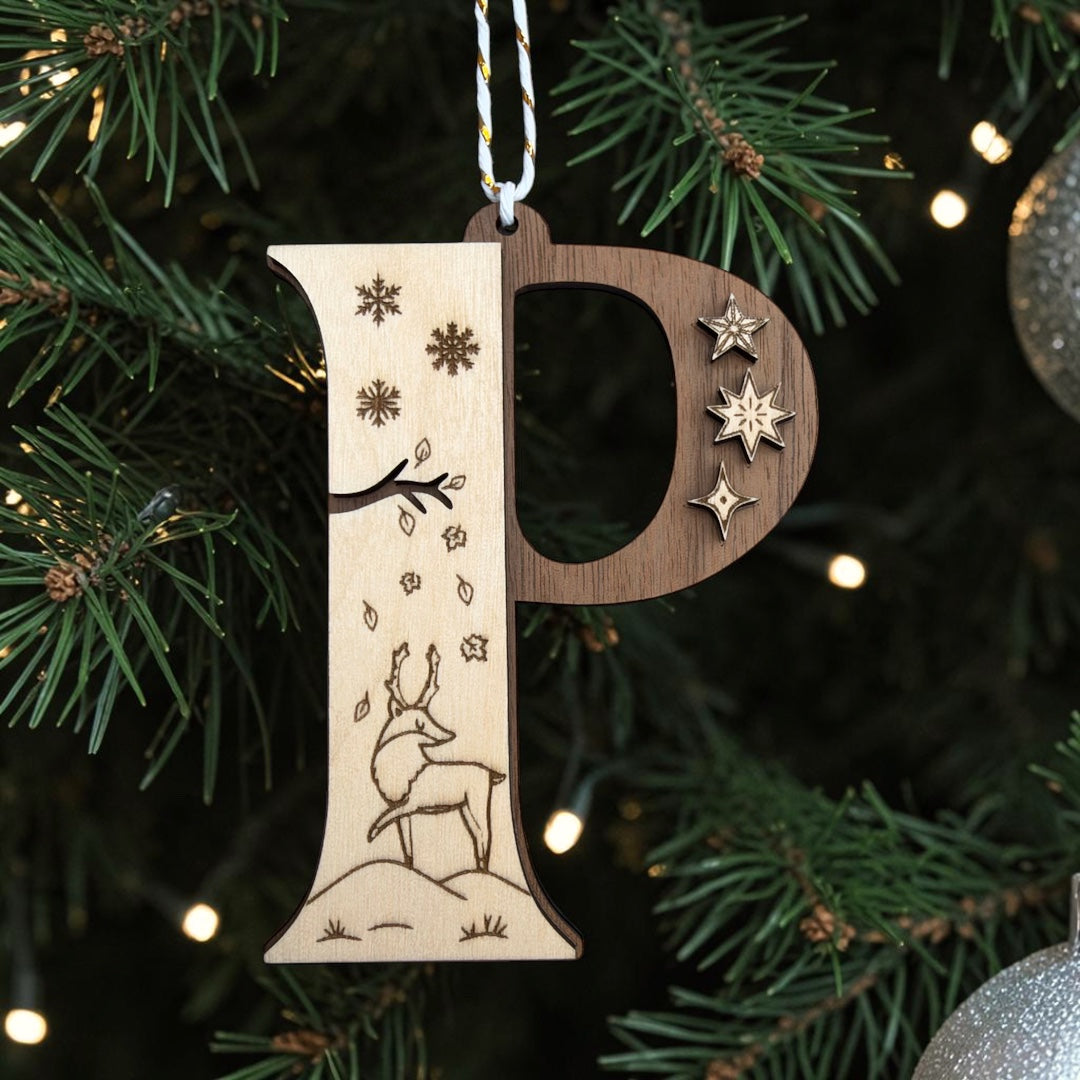 Wooden Letter Christmas Ornament, Custom Initial Christmas Tree Decoration