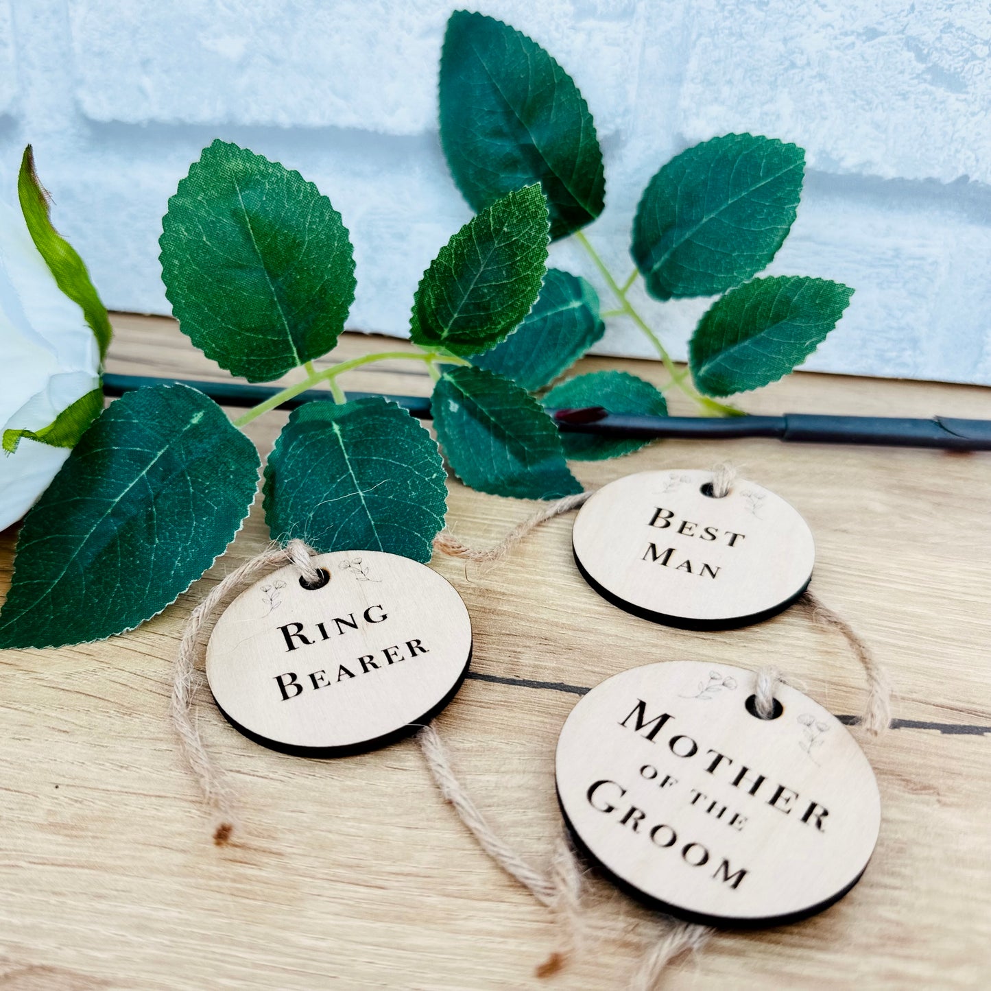 Wooden Wedding Gift Tags - Bridal Party Favour Tags with Twine
