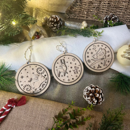 Wooden Christmas Animal Ornaments Pack of 3, Robin, Rabbit and Deer