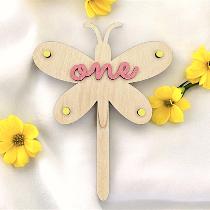 Butterfly Wooden Birthday Cake Topper - Age One Year Old