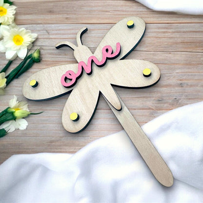 Butterfly Wooden Birthday Cake Topper - Age One Year Old