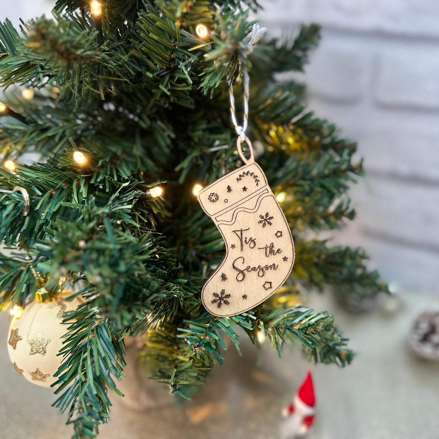 Christmas Tree Ornaments Pack of 3 - Laser Cut and Laser Engraved, Wooden Tree, Stocking and Snowman