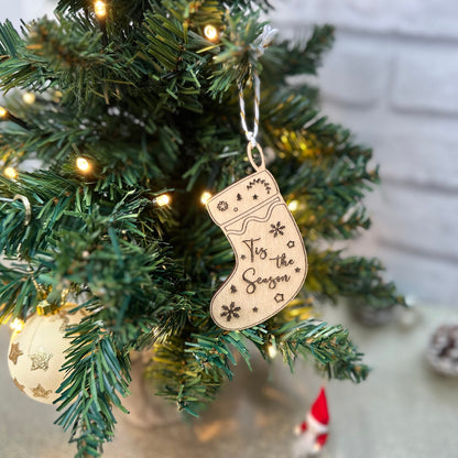 Christmas Tree Ornaments Pack of 3 - Laser Cut and Laser Engraved, Wooden Tree, Stocking and Snowman