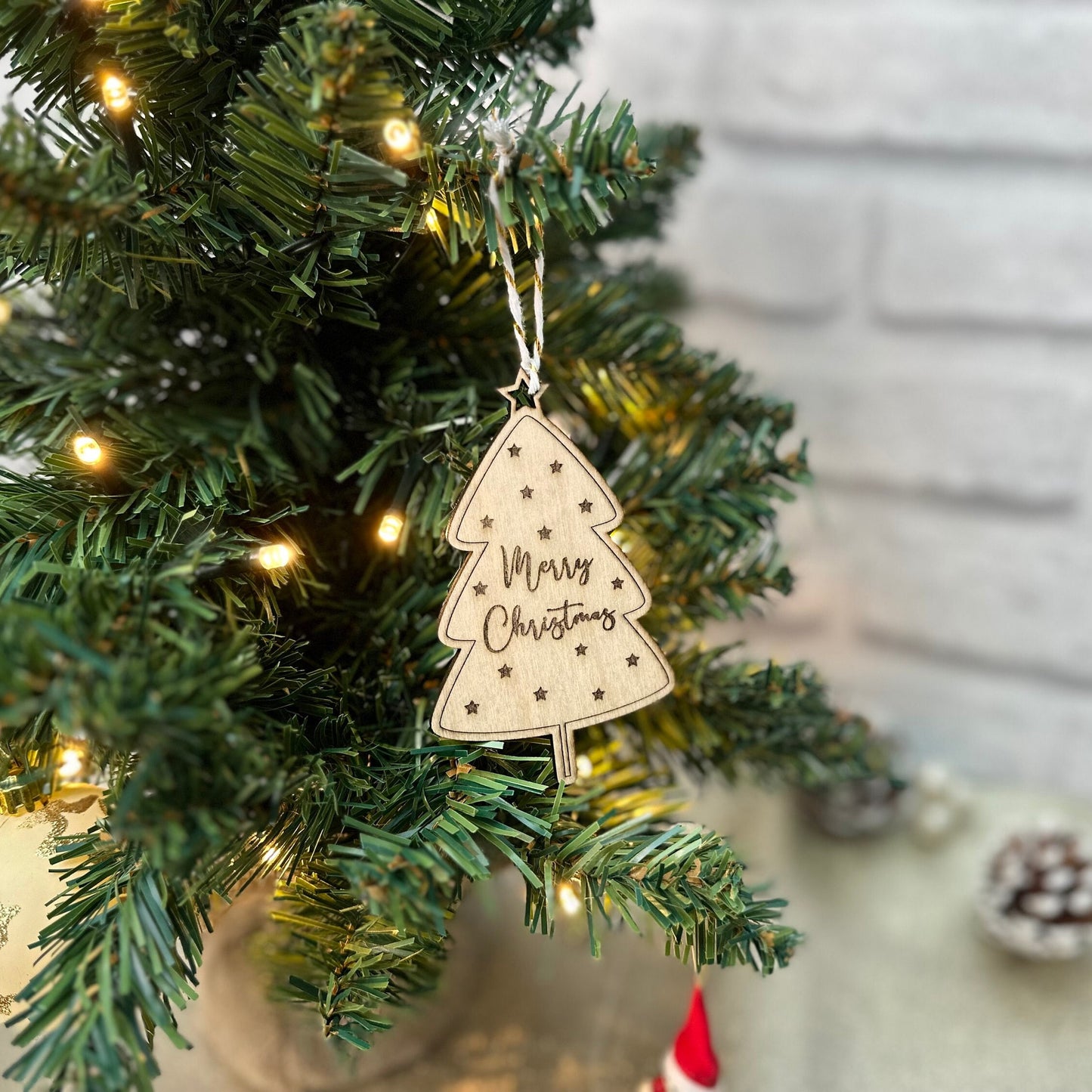 Christmas Tree Ornaments Pack of 3 - Laser Cut and Laser Engraved, Wooden Tree, Stocking and Snowman