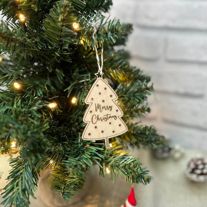 Christmas Tree Ornaments Pack of 3 - Laser Cut and Laser Engraved, Wooden Tree, Stocking and Snowman
