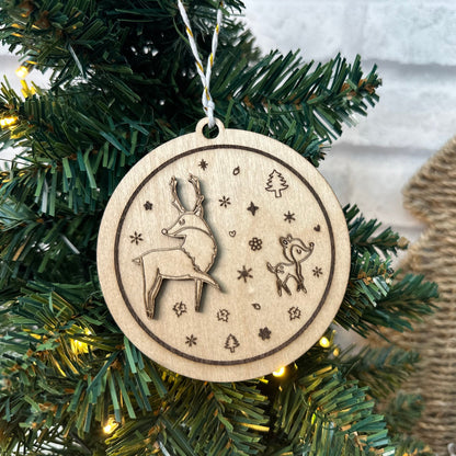 Wooden Christmas Animal Ornaments Pack of 3, Robin, Rabbit and Deer