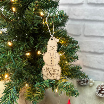Christmas Tree Ornaments Pack of 3 - Laser Cut and Laser Engraved, Wooden Tree, Stocking and Snowman