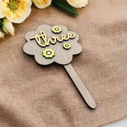 Daisy Wooden Birthday Cake Topper - Age Three Years Old