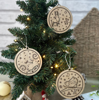 Wooden Christmas Animal Ornaments Pack of 3, Robin, Rabbit and Deer