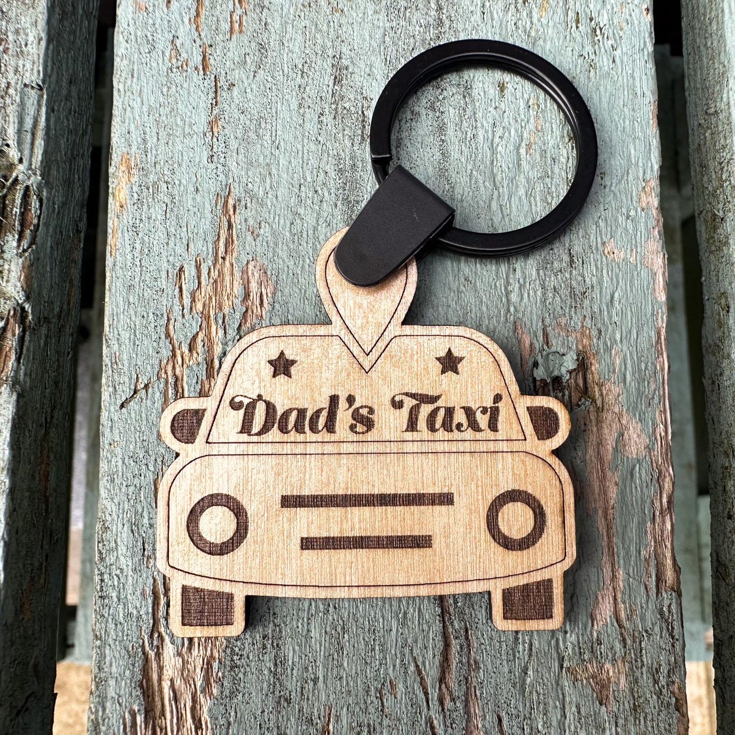 Dad's Taxi Wooden Car Key Ring