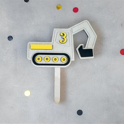 Digger Birthday Cake Topper - Age Three Years for Boys Birthday Party
