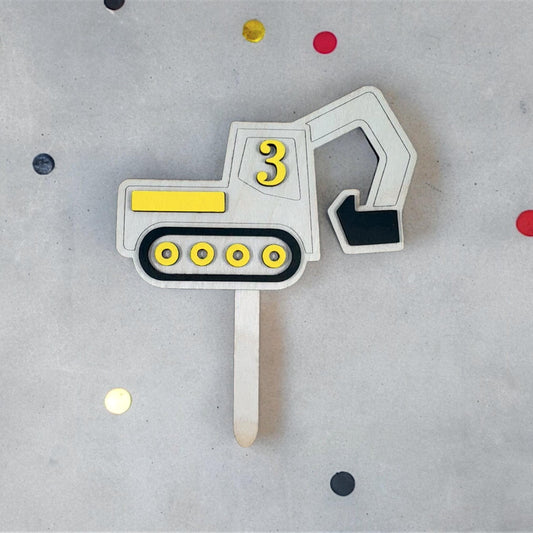 Digger Birthday Cake Topper - Age Three Years for Boys Birthday Party