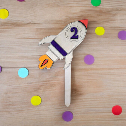 Space Rocket Ship Birthday Cake Topper, Age Two Years Old for Boys Birthday Party
