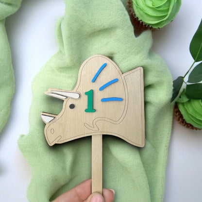 Triceratops Birthday Cake Topper - Age One Year Old for Boys Dinosaur Themed Birthday Party