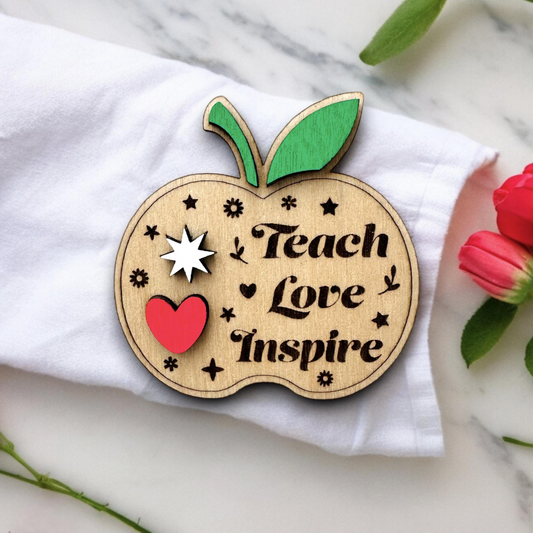 Teacher Fridge Magnet Appreciation/Thank You Gift - "Teach Love Inspire" Engraved Design