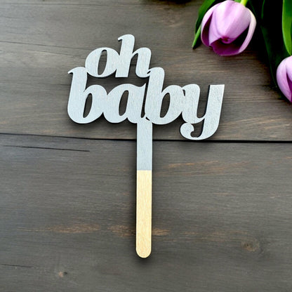 Baby Shower "Oh Baby" Laser Cut Cake Topper for Gender Neutral, Gender Reveal - Choice of Colours