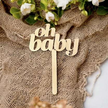 Baby Shower "Oh Baby" Laser Cut Cake Topper for Gender Neutral, Gender Reveal - Choice of Colours