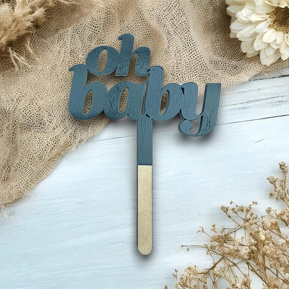 Baby Shower "Oh Baby" Laser Cut Cake Topper for Gender Neutral, Gender Reveal - Choice of Colours