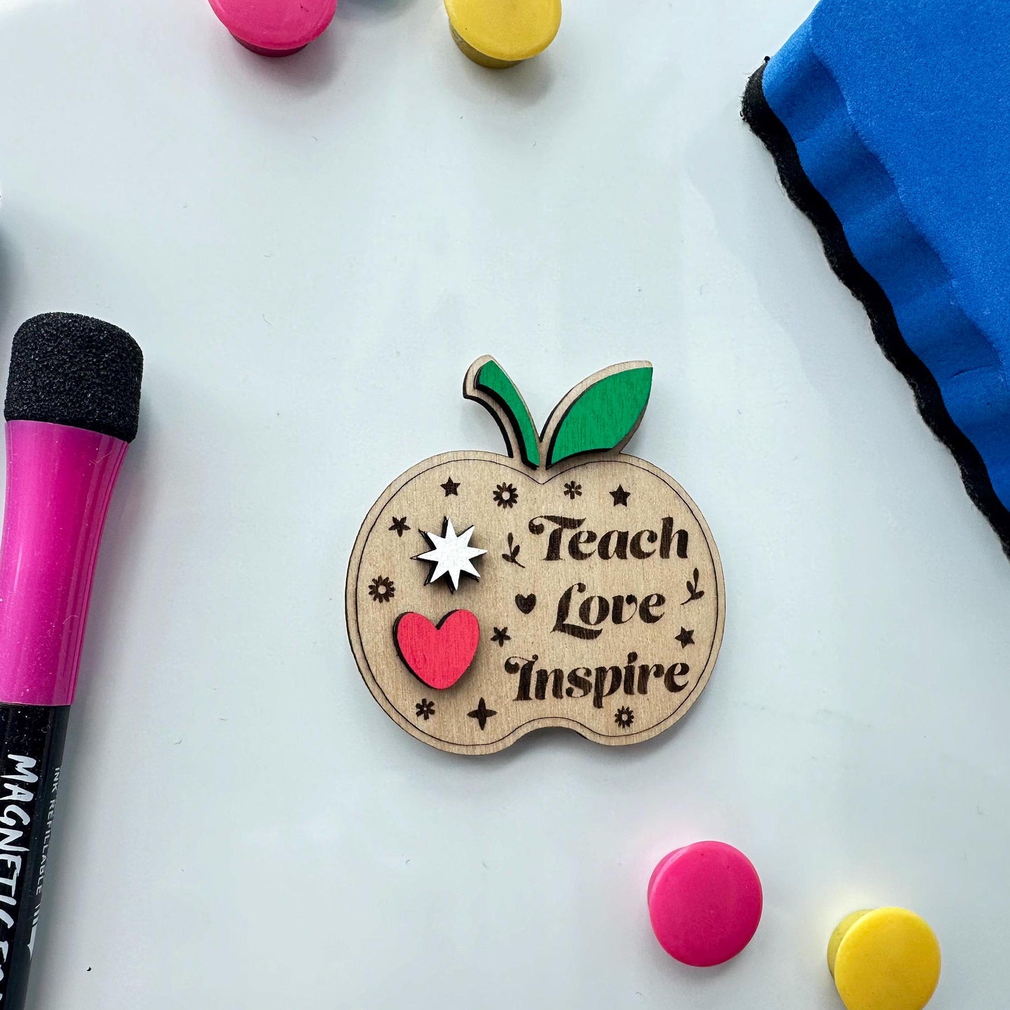 Teacher Fridge Magnet Appreciation/Thank You Gift - "Teach Love Inspire" Engraved Design