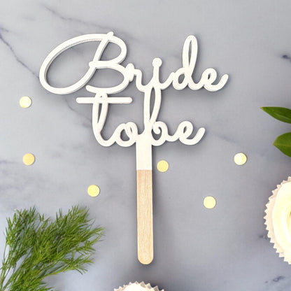 Bride to Be, Wooden White Cake Topper for Bridal Shower/Hen Night in Scripted Font Design