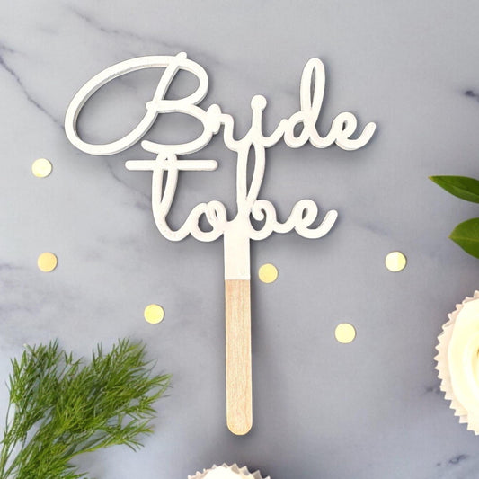 Bride to Be, Wooden White Cake Topper for Bridal Shower/Hen Night in Scripted Font Design