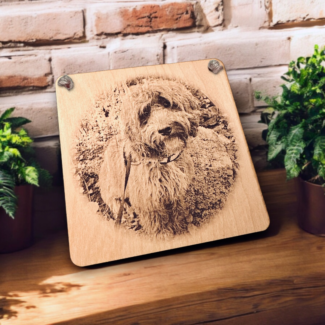 Personalised Engraved Wooden Photo Plaque for Family, Couples & Pets. Custom Sizes: Landscape, Portrait & Square