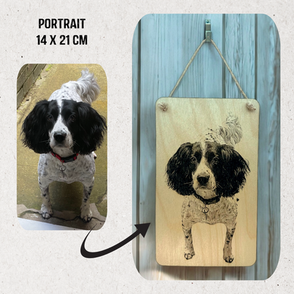 Personalised Engraved Wooden Photo Plaque for Family, Couples & Pets. Custom Sizes: Landscape, Portrait & Square