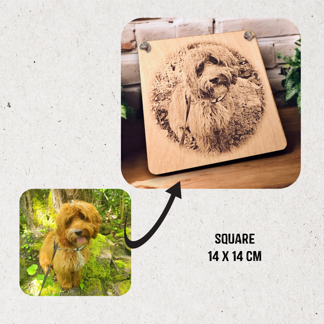 Personalised Engraved Wooden Photo Plaque for Family, Couples & Pets. Custom Sizes: Landscape, Portrait & Square