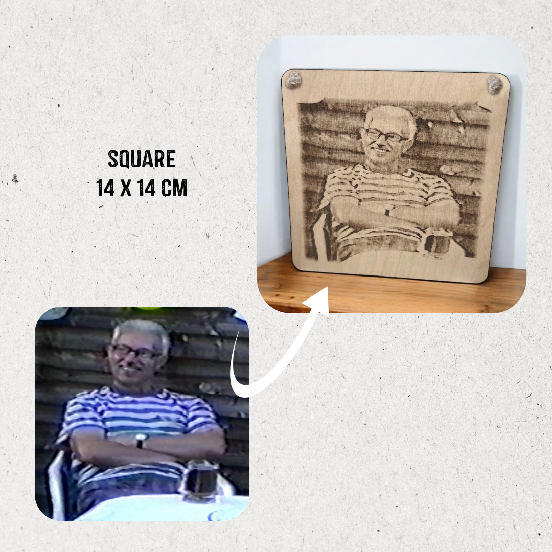 Personalised Engraved Wooden Photo Plaque for Family, Couples & Pets. Custom Sizes: Landscape, Portrait & Square