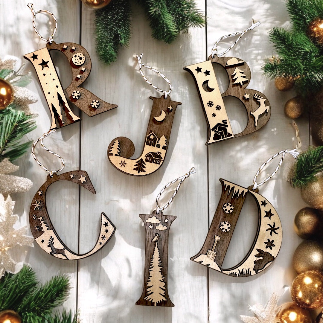 Wooden Letter Christmas Ornament, Custom Initial Christmas Tree Decoration