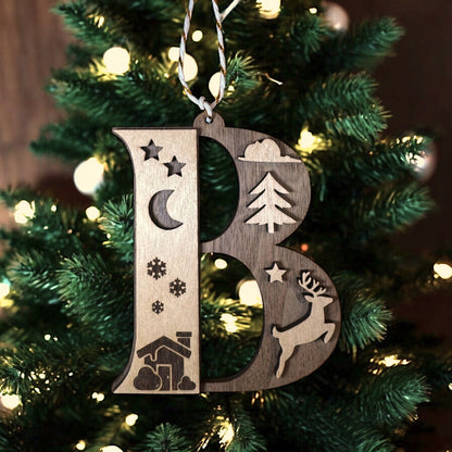 Wooden Letter Christmas Ornament, Custom Initial Christmas Tree Decoration