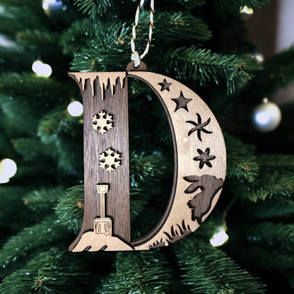 Wooden Letter Christmas Ornament, Custom Initial Christmas Tree Decoration