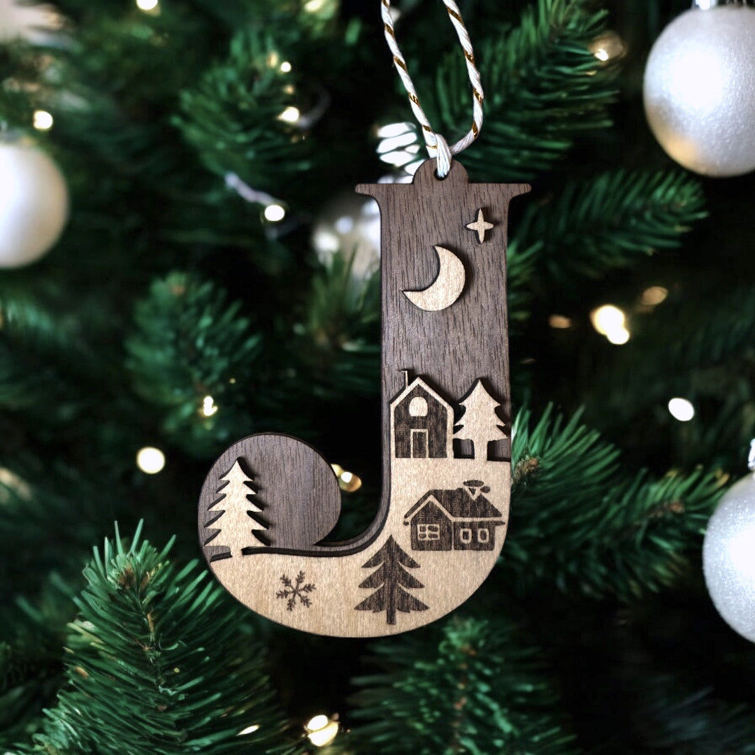 Wooden Letter Christmas Ornament, Custom Initial Christmas Tree Decoration