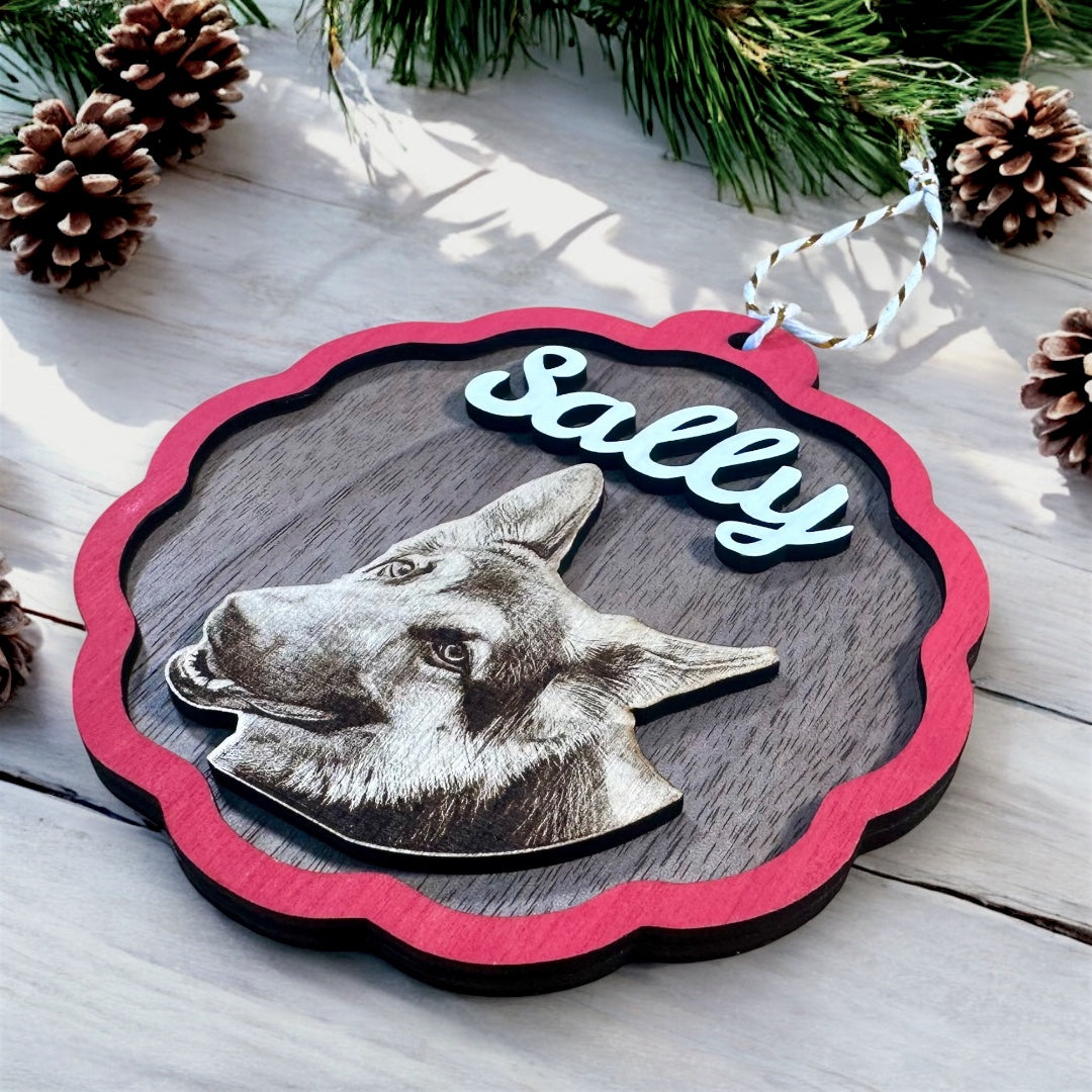 Personalised Pet Engraved Photo and Name Christmas Decoration