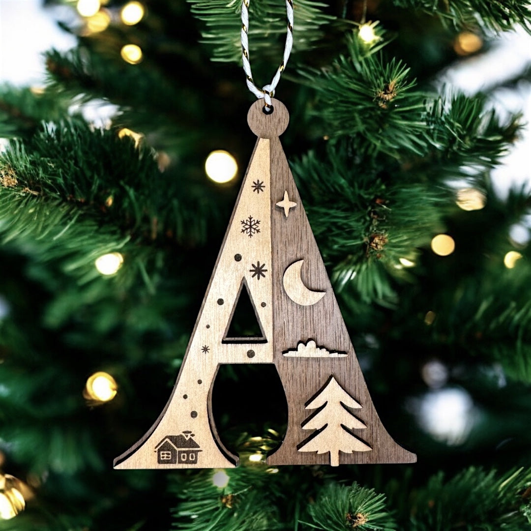 Wooden Letter Christmas Ornament, Custom Initial Christmas Tree Decoration