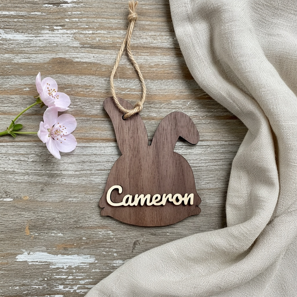 Personalised Easter Bunny Basket Tag - Wooden Name Tag