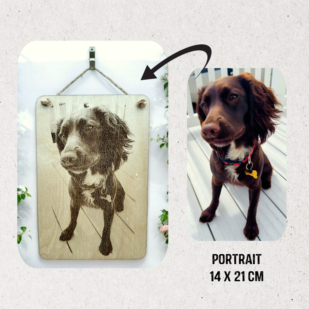 Personalised Engraved Wooden Photo Plaque for Family, Couples & Pets. Custom Sizes: Landscape, Portrait & Square