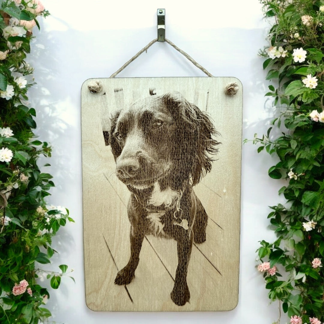 Personalised Engraved Wooden Photo Plaque for Family, Couples & Pets. Custom Sizes: Landscape, Portrait & Square
