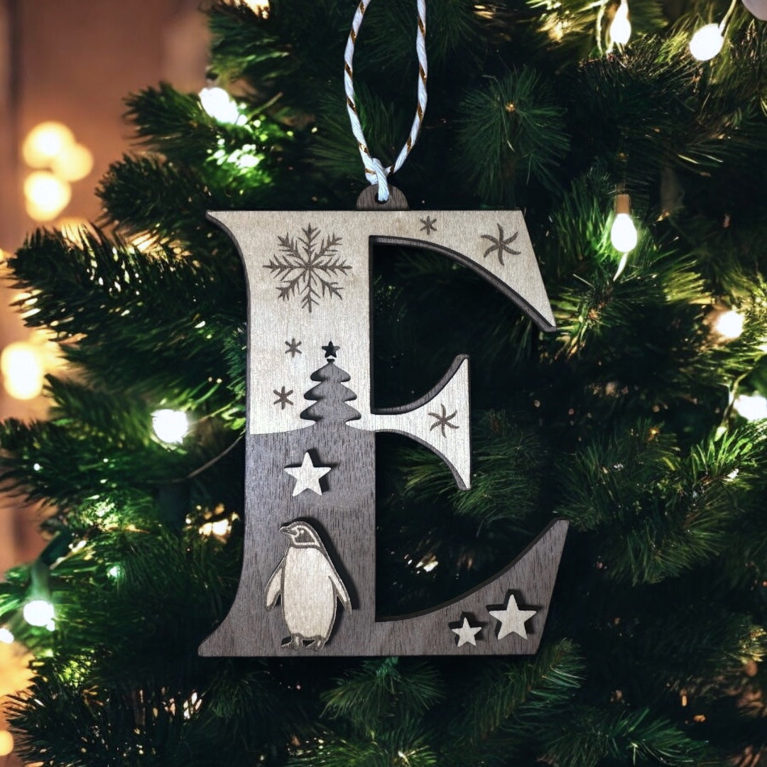 Wooden Letter Christmas Ornament, Custom Initial Christmas Tree Decoration