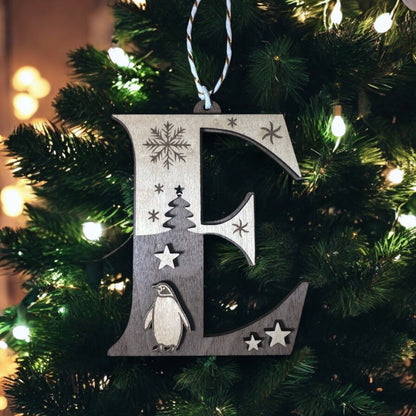 Wooden Letter Christmas Ornament, Custom Initial Christmas Tree Decoration