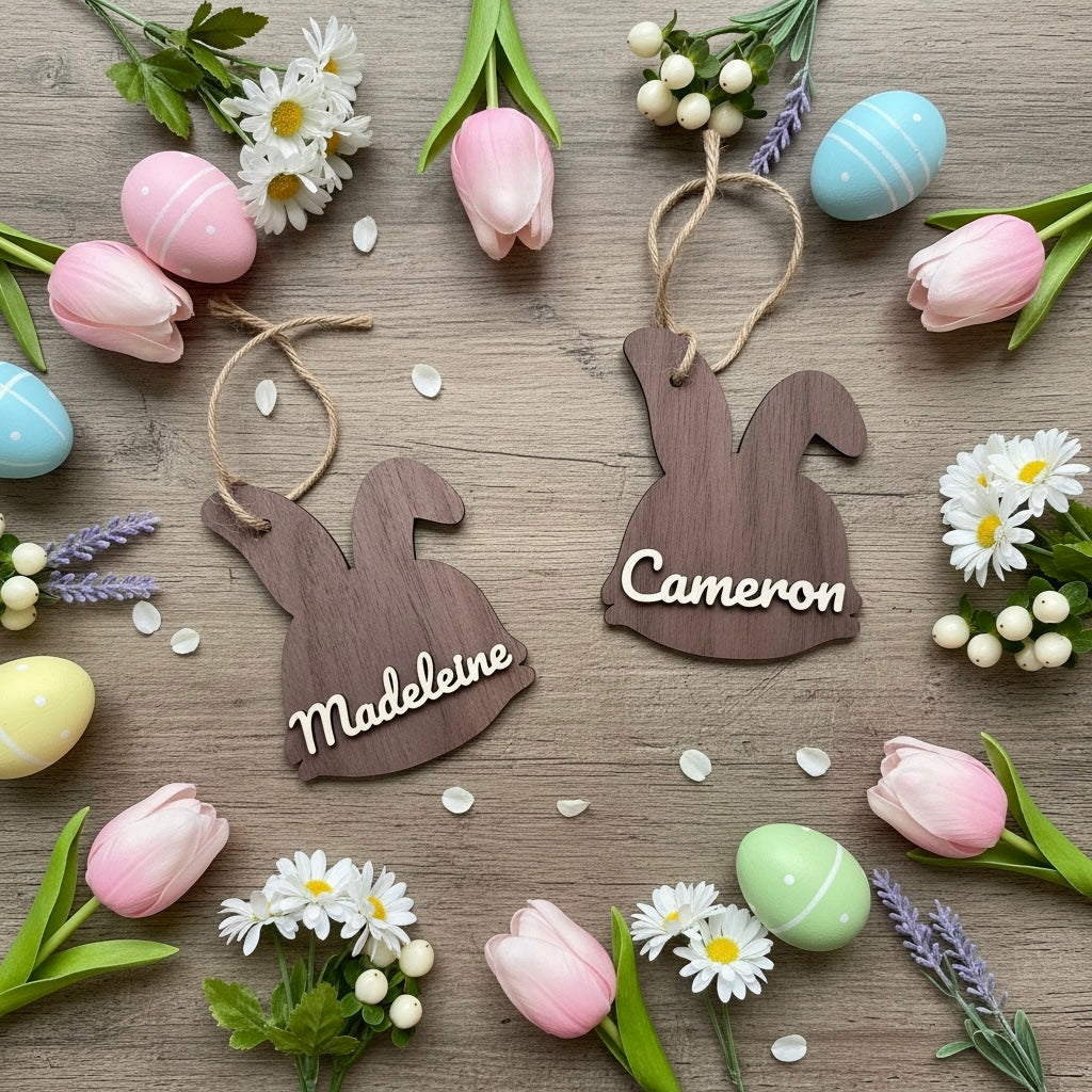 Personalised Easter Bunny Basket Tag - Wooden Name Tag