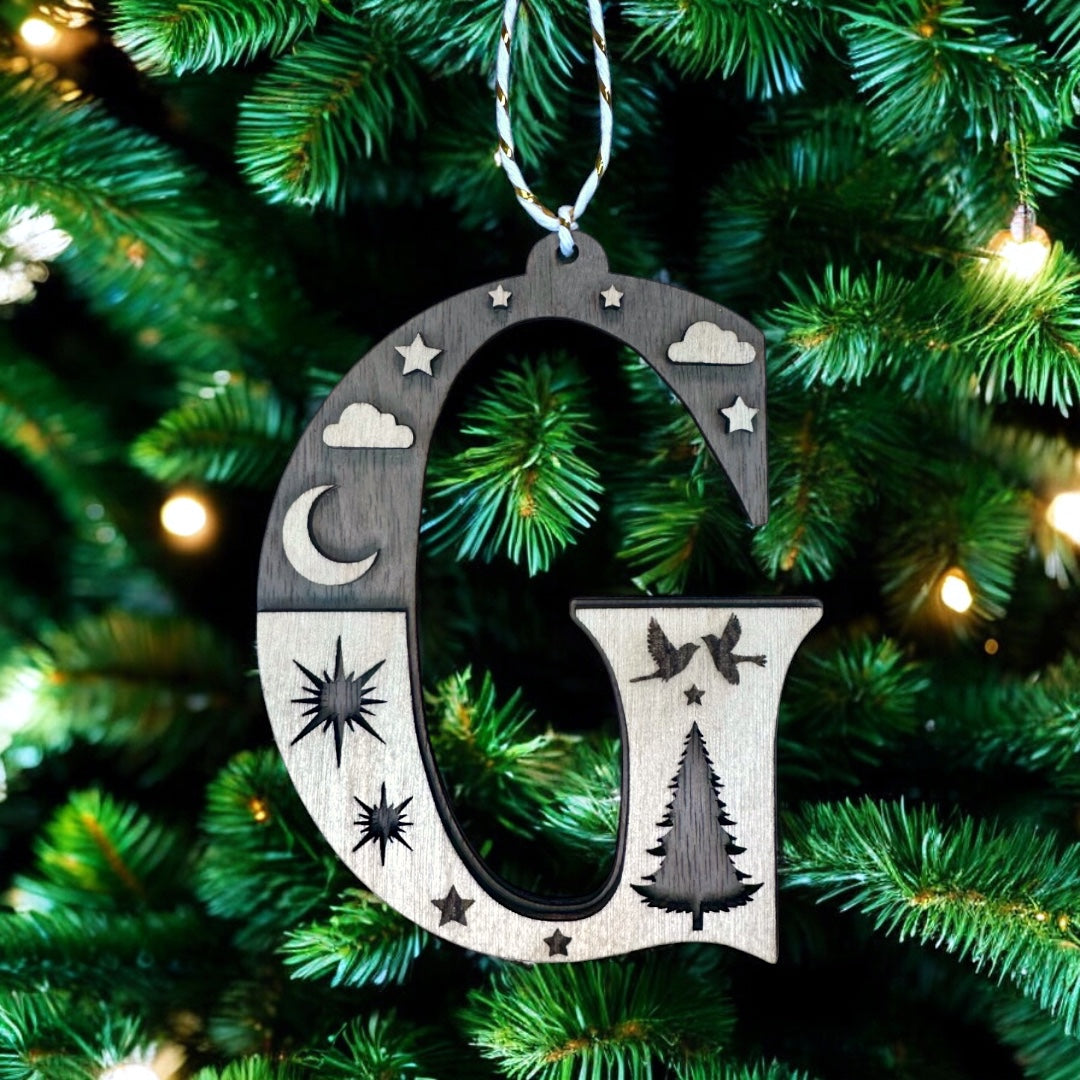 Wooden Letter Christmas Ornament, Custom Initial Christmas Tree Decoration