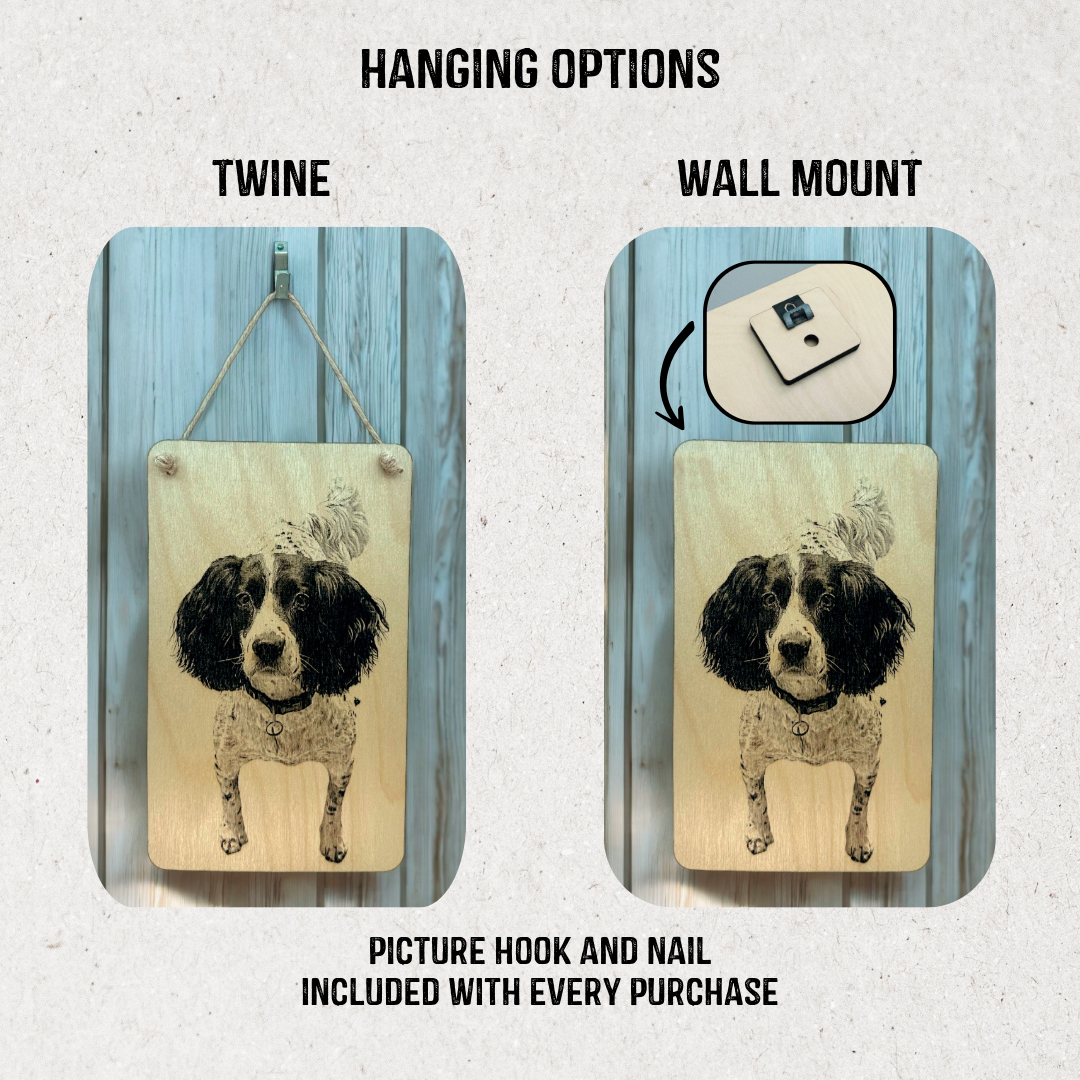Personalised Engraved Wooden Photo Plaque for Family, Couples & Pets. Custom Sizes: Landscape, Portrait & Square