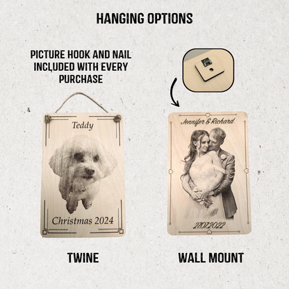 Personalised Wooden Photo Plaque - Custom Engraved with Name & Date for Family, Couples & Pets