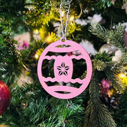 Rose Gold Metallic Wooden Christmas Ornaments – Set of 3 (Snowflake, Bauble, Star)
